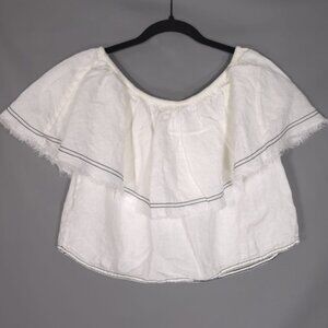 ZARA WOMAN 100% LINEN Top Ruffle Off Shoulder Crop‎ PORTUGAL MADE Size SMALL